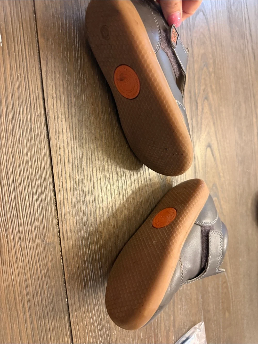 Livie & Luca Gray Leather Toddler Boots with Yellow Interior